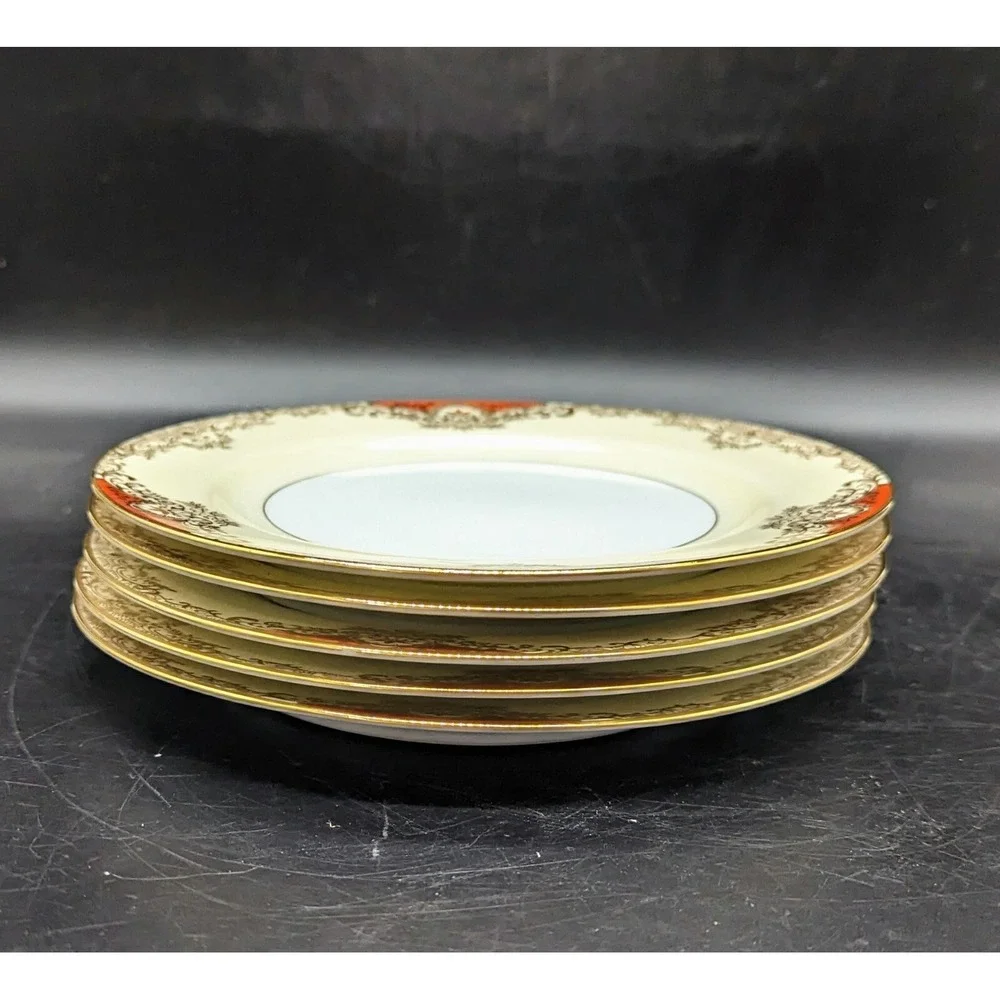 Vintage Set/5 Noritake Marietta Salad Dessert Plate Hand Painted Gold Trim 7.75